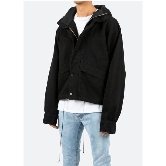 MNML Hooded Denim Canvas Jacket In Black Mens Size L - Picture 1 of 9